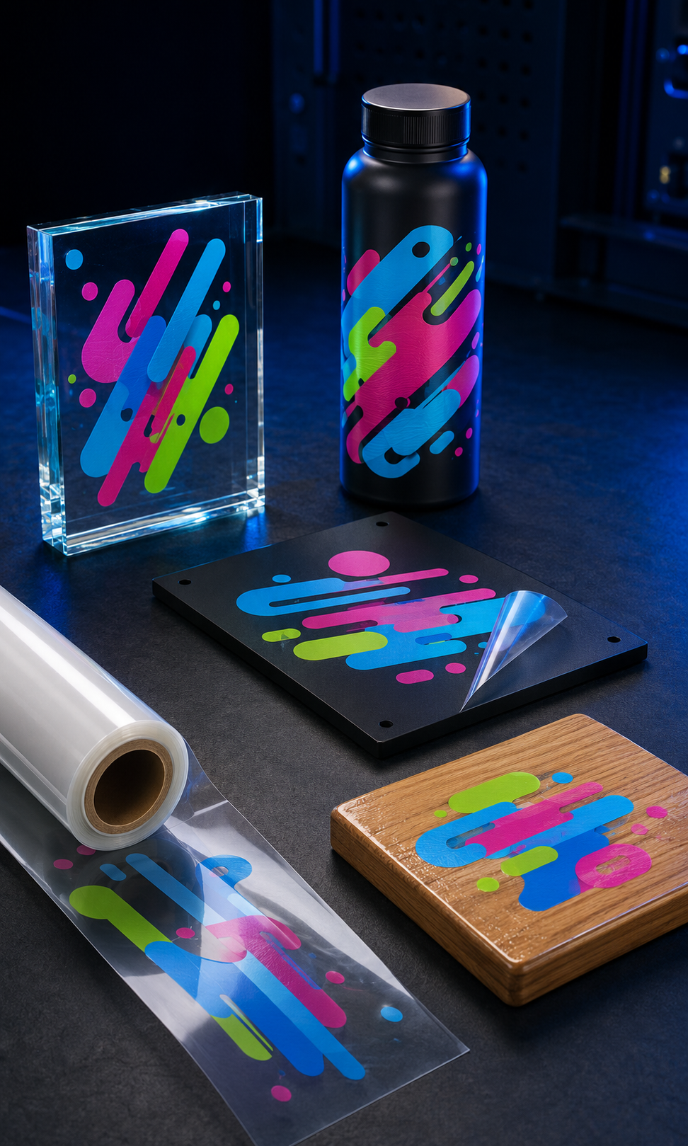 Lámina DTF UV junto a objetos rígidos personalizados